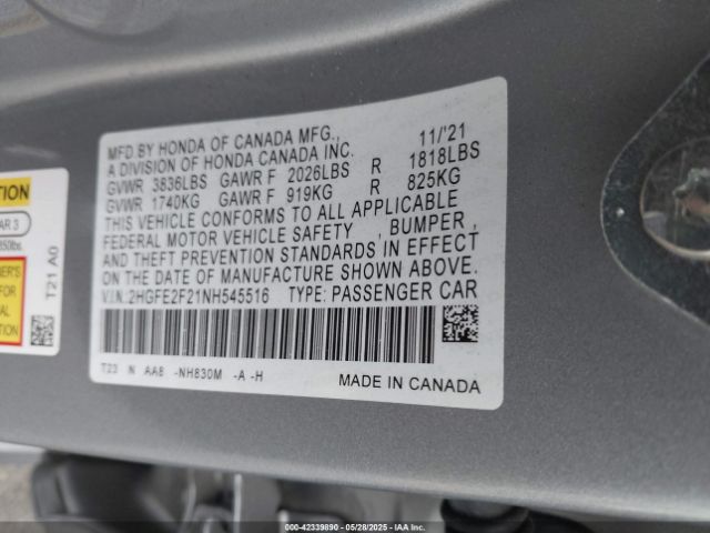 2022 HONDA CIVIC 2HGFE2F21NH545516 Photo 8