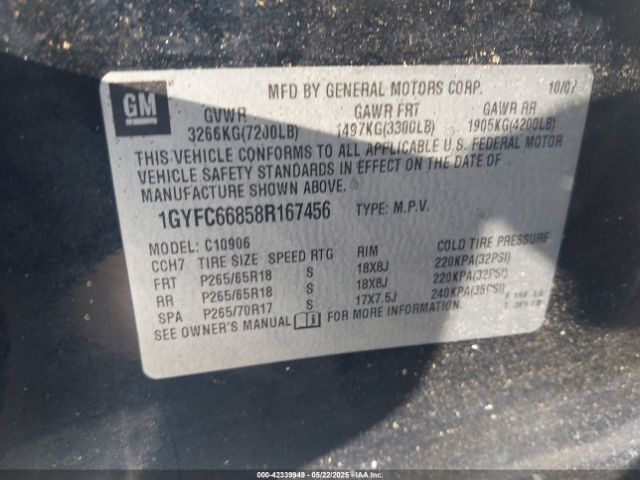 2008 CADILLAC ESCALADE ESV 1GYFC66858R167456 Photo 8