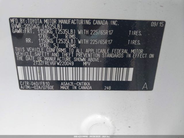2T3ZFREV6FW220049 Toyota RAV4 LE