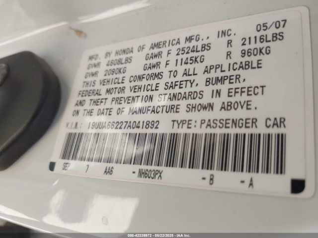 2007 ACURA TL 19UUA66227A041892 Photo 8