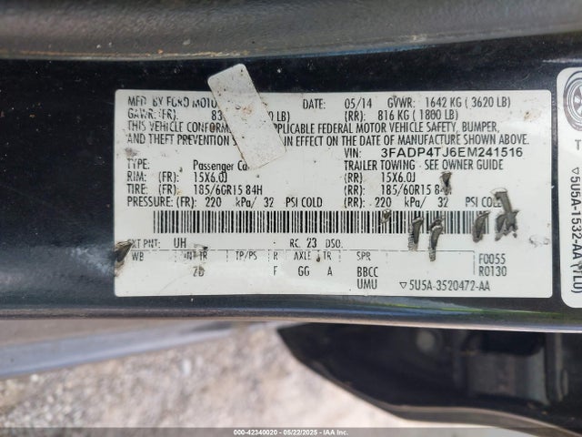 3FADP4TJ6EM241516 Ford FIESTA S