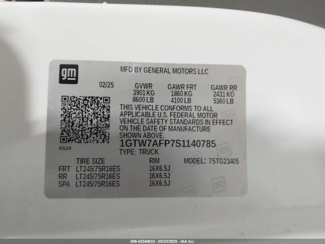 1GTW7AFP7S1140785 GMC Savana Cargo Rwd 2500 Regular Wheelbase Work Van