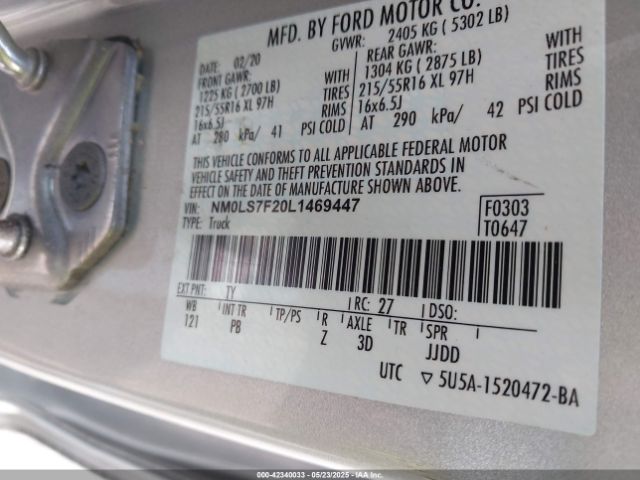 NM0LS7F20L1469447 Ford Transit Connect Xlt Cargo Van