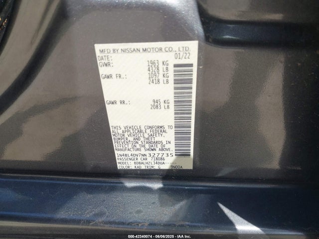 Nissan 2022 2022 1N4BL4DV7NN327735 Image 9