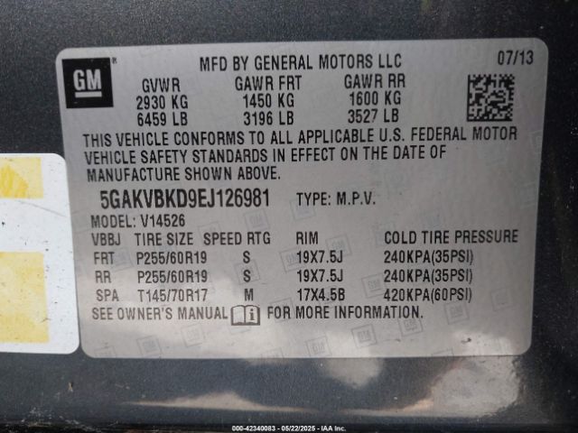 5GAKVBKD9EJ126981 Buick Enclave Leather