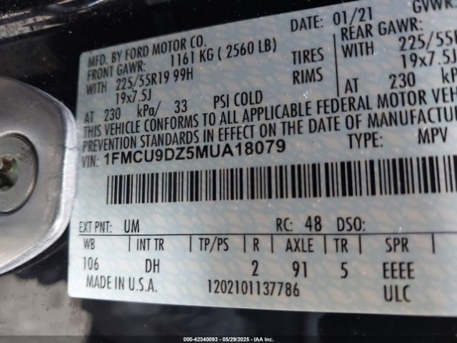 2021 FORD ESCAPE 1FMCU9DZ5MUA18079 Photo 8