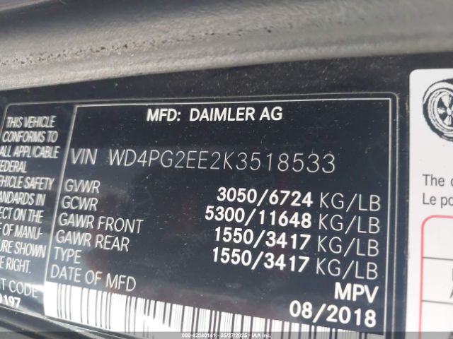 2019 MERCEDES-BENZ METRIS WD4PG2EE2K3518533 Photo 8