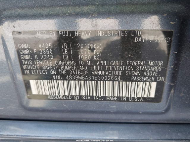 4S3BMBA61E3002664 Subaru Legacy 2.5i