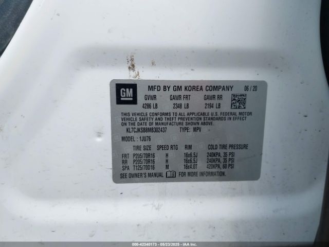 KL7CJKSB8MB302437 Chevrolet Trax Fwd Ls