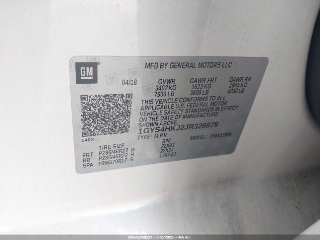 1GYS4HKJ2JR326679 Cadillac l86 -sidi: spark ignition direct injection, vvt: variable valve timing, afm, e85 max, alum
