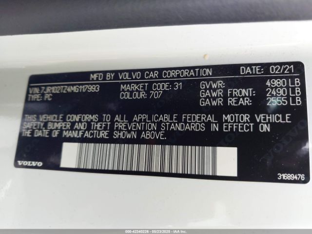 2021 VOLVO S60 7JR102TZ4MG117993 Photo 8