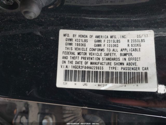 1HGCR2F84HA229655 Honda k24w1