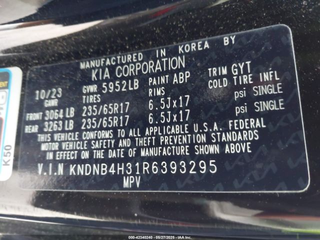 KNDNB4H31R6393295 KIA Carnival Mpv Lx Seat Package