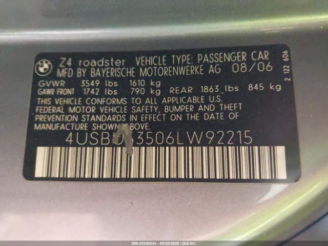 2006 BMW Z4 4USBU53506LW92215 Photo 8