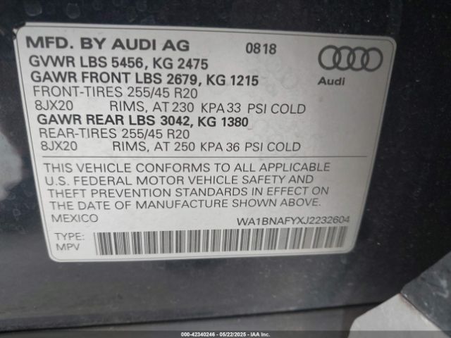 WA1BNAFYXJ2232604 Audi Q5 2.0t Premium/2.0t Tech Premium