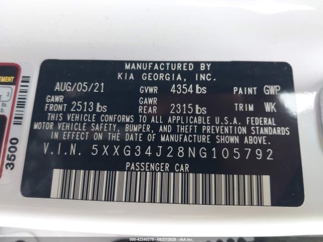2022 KIA K5 5XXG34J28NG105792 Photo 8