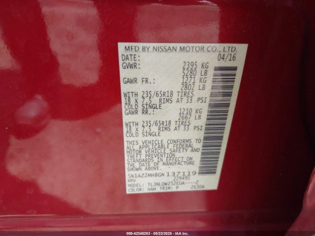 5N1AZ2MH8GN137119 Nissan MURANO SV