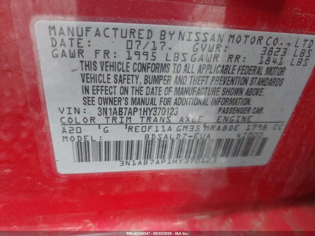3N1AB7AP1HY370123 Nissan SENTRA SV