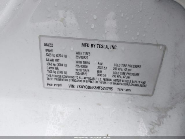 7SAYGDEE3NF524295 Tesla Model Y Long Range Dual Motor All-wheel Drive