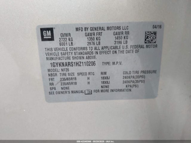 2017 CADILLAC XT5 1GYKNARS1HZ110206 Photo 8