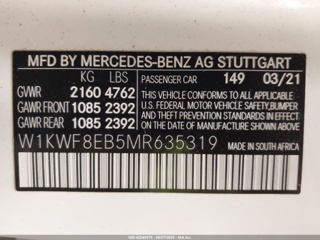 2021 MERCEDES-BENZ C 300 W1KWF8EB5MR635319 Photo 8