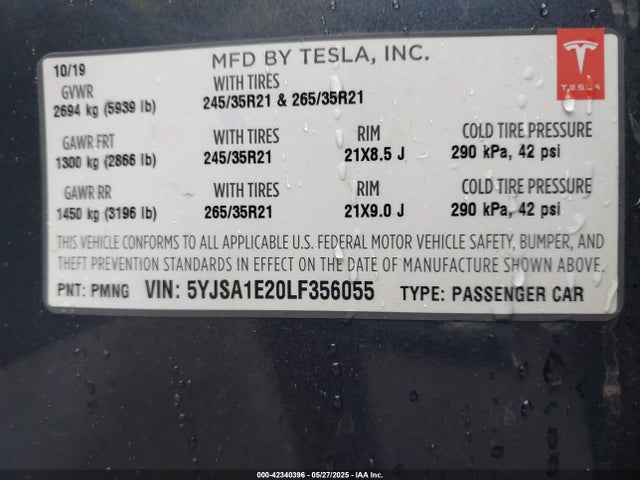 2020 TESLA MODEL S 5YJSA1E20LF356055 Photo 8