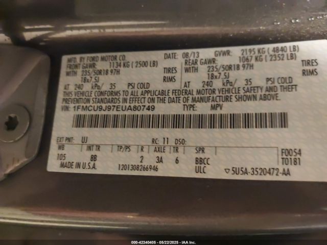 1FMCU9J97EUA80749 Ford Escape Titanium