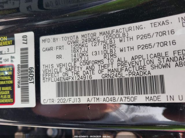 5TFLU4EN4FX124916 Toyota Tacoma Base V6/trd Pro