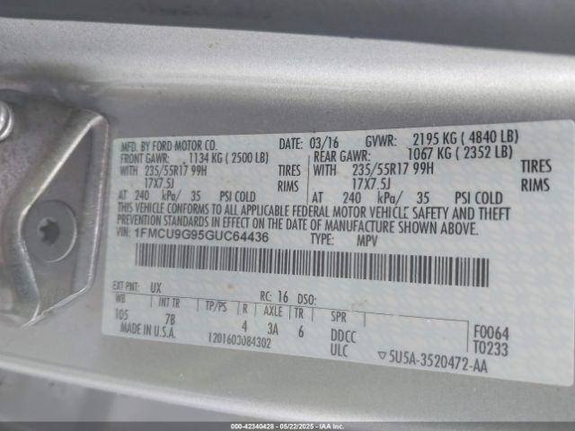1FMCU9G95GUC64436 Ford ESCAPE SE