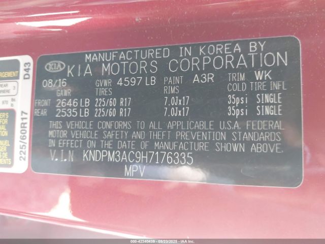 KNDPM3AC9H7176335 KIA Sportage Lx