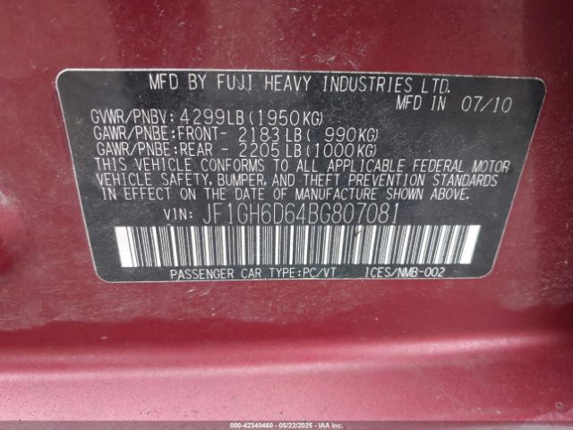 2011 SUBARU IMPREZA OUTBACK SPORT JF1GH6D64BG807081 Photo 8