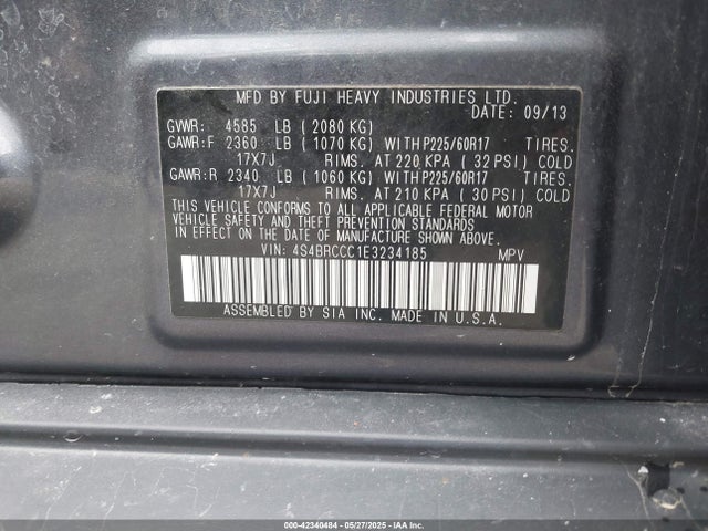 Subaru 2.5na u6 2014 4S4BRCCC1E3234185 Image 9
