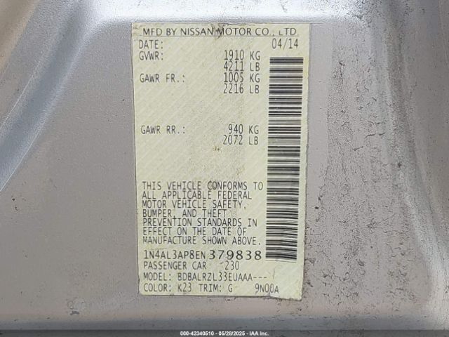 1N4AL3AP8EN379838 Nissan Altima 2.5/2.5 S/2.5 Sl/2.5 Sv