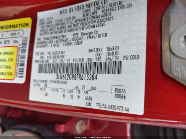 3LN6L2G98FR615384 Lincoln MKZ