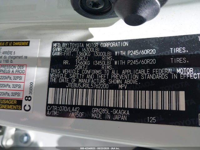 JTEBU5JRXL5762200 Toyota 1gr-fe