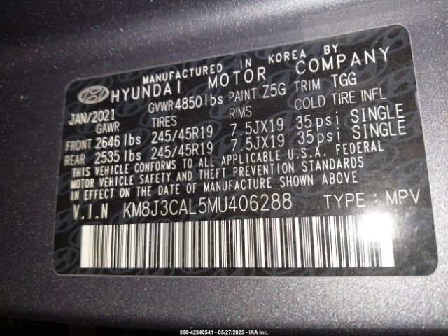 2021 HYUNDAI TUCSON KM8J3CAL5MU406288 Photo 8