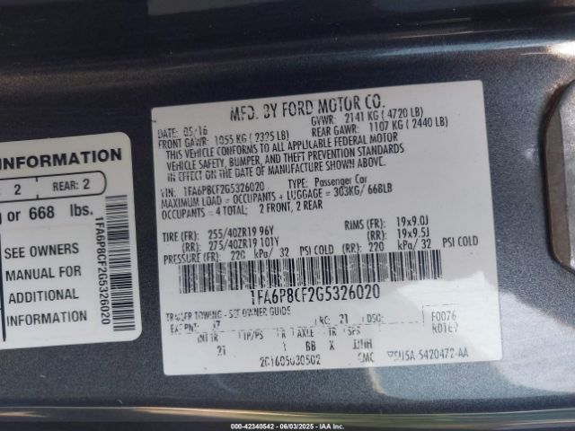 2016 FORD MUSTANG 1FA6P8CF2G5326020 Photo 8