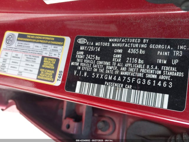 5XXGM4A75FG361463 KIA Optima Lx