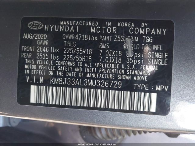 2021 HYUNDAI TUCSON KM8J33AL3MU326729 Photo 8