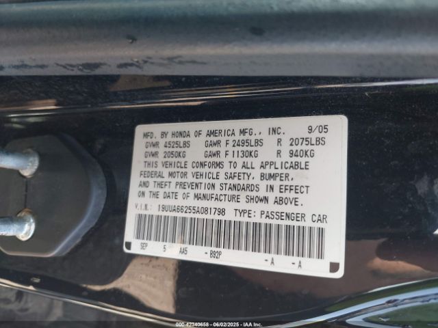 2005 ACURA TL 19UUA66255A081798 Photo 8