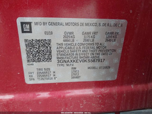 2019 CHEVROLET EQUINOX 3GNAXKEV0KS587917 Photo 8