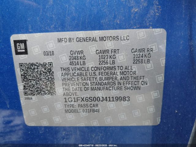 2018 CHEVROLET BOLT EV 1G1FX6S00J4119983 Photo 8