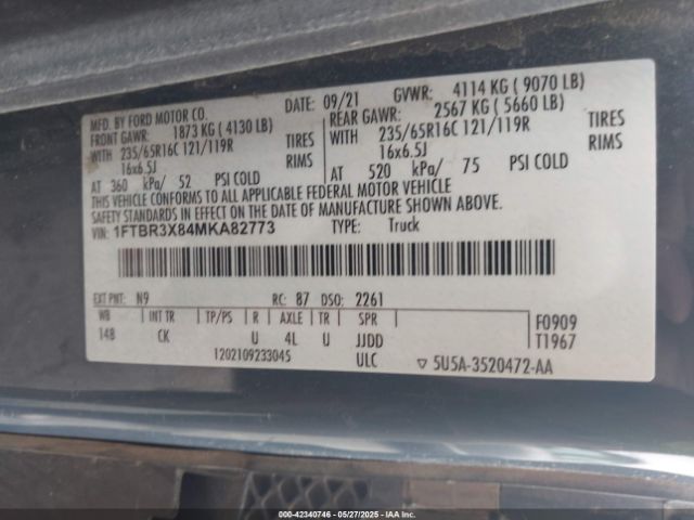 1FTBR3X84MKA82773 Ford Transit-250 Cargo Van