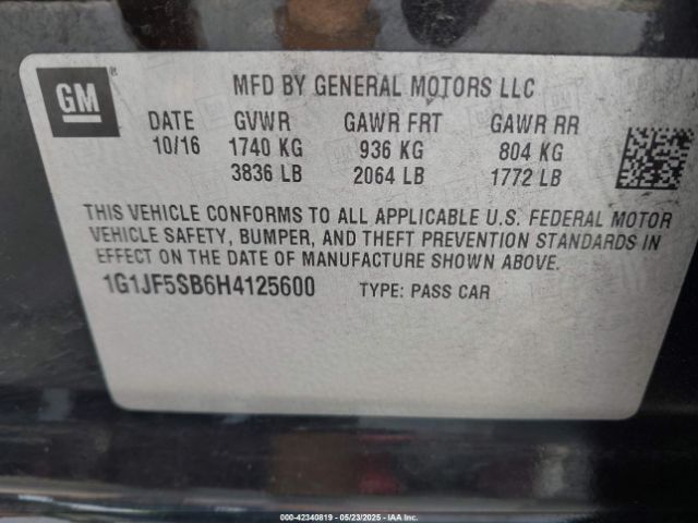1G1JF5SB6H4125600 Chevrolet Sonic Premier Auto