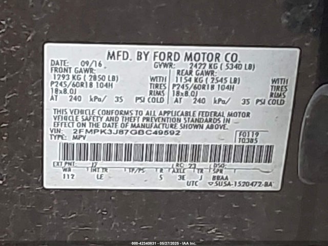 Ford Edge 2016 2FMPK3J87GBC49592 Image 9