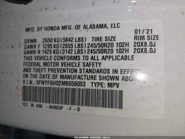 5FNYF6H02MB056053 Honda Pilot Awd Elite