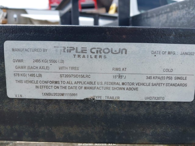 1XNBU2020M1115991 Vehicle Trailer