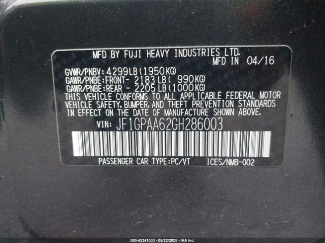 JF1GPAA62GH286003 Subaru Impreza 2.0i
