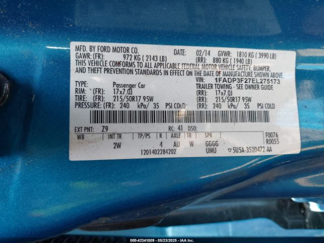 1FADP3F27EL275173 Ford FOCUS SE