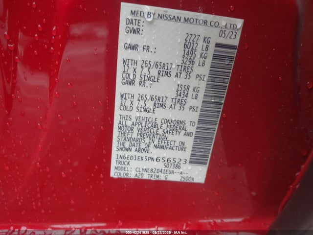 1N6ED1EK5PN656523 Nissan Frontier Sv 4x4